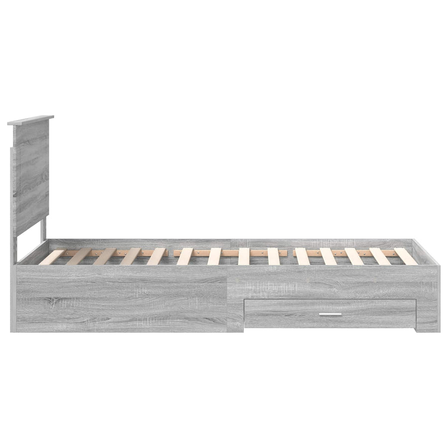 Bedframe Gerookt Eiken en Zilver 75 x 190 cm Bewerkt hout