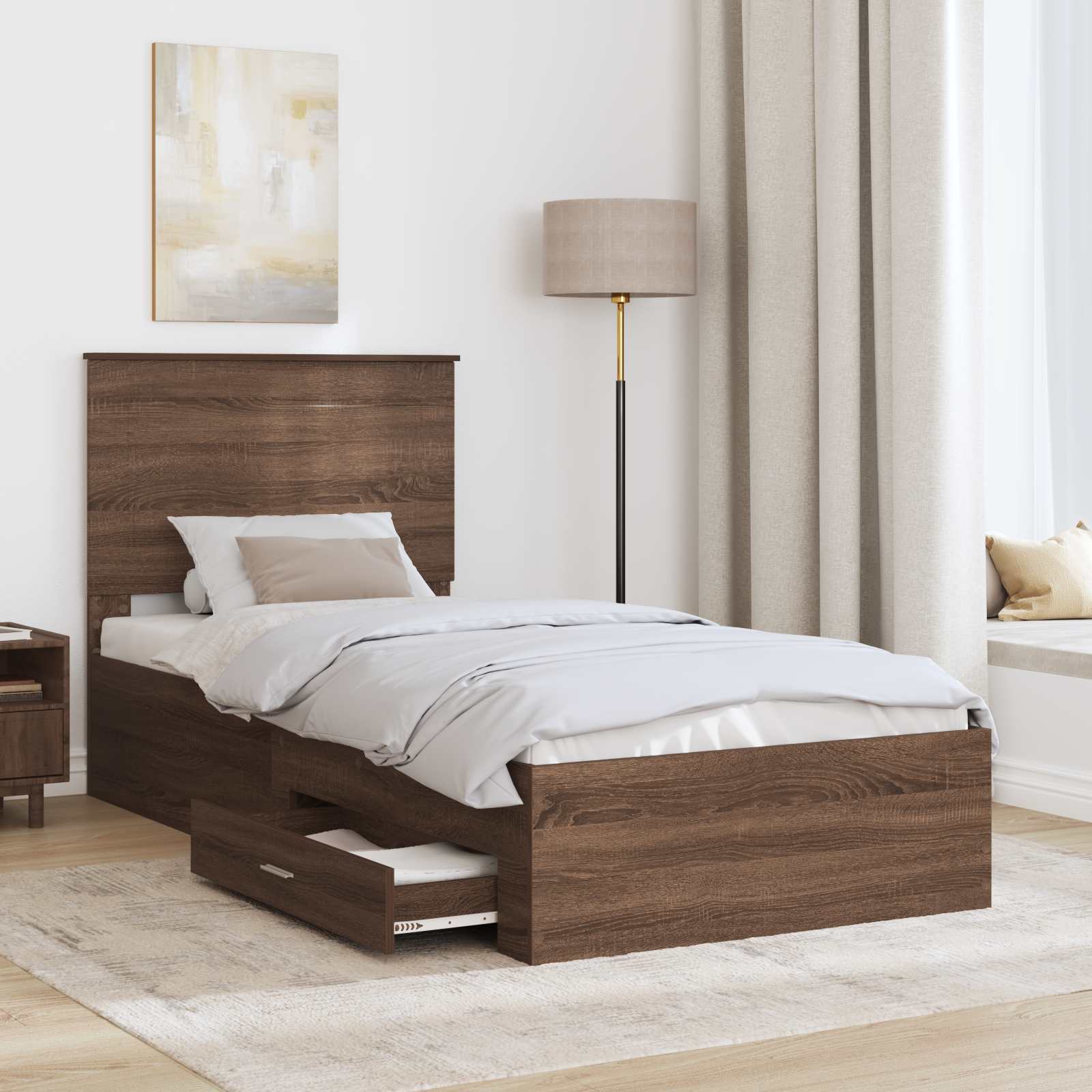 Bedframe Gerookt Eiken en Zilver 75 x 190 cm Bewerkt hout