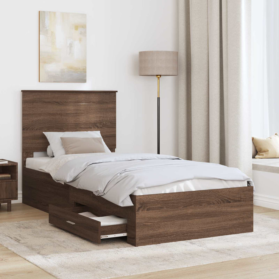 Bedframe Gerookt Eiken en Zilver 75 x 190 cm Bewerkt hout