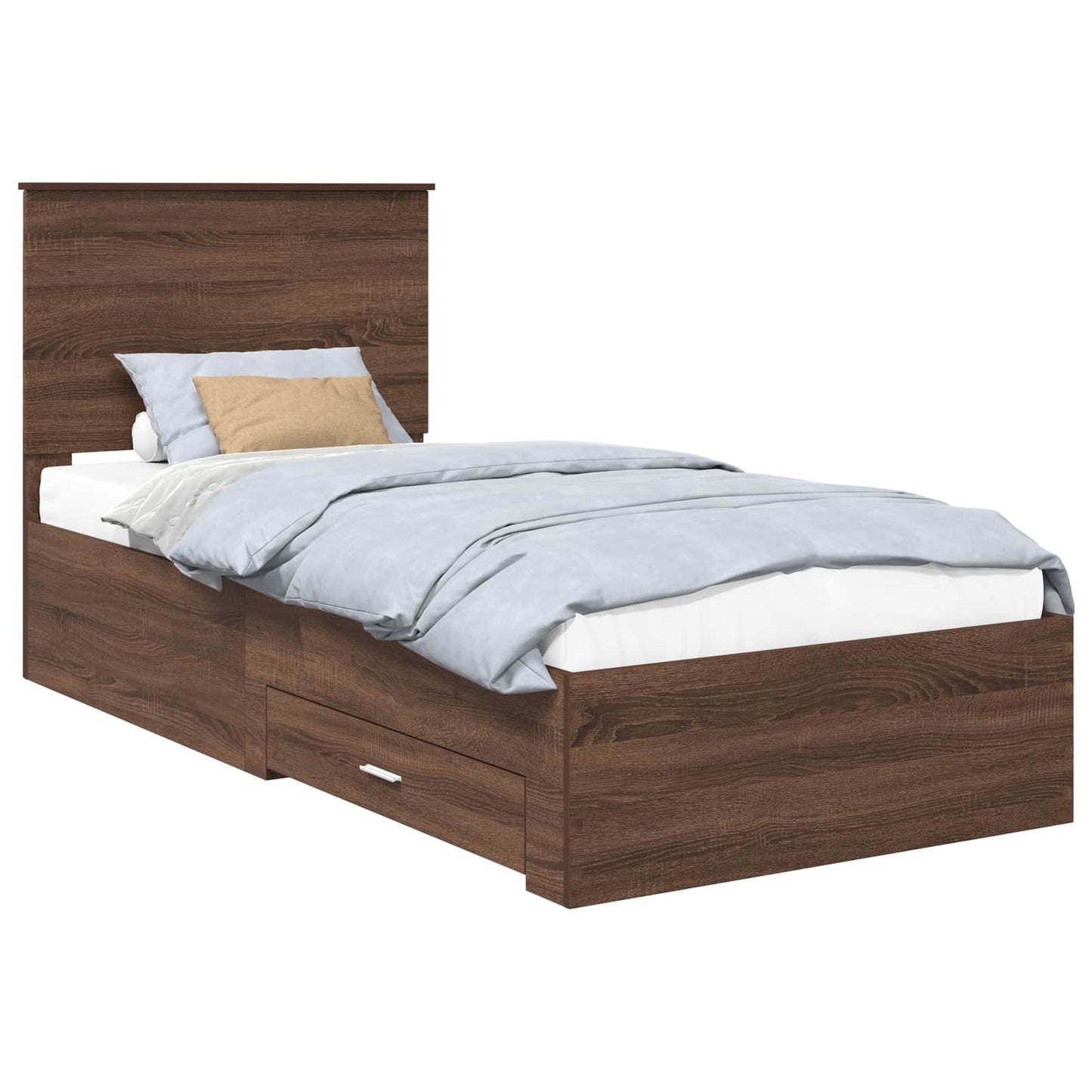 Bedframe Gerookt Eiken en Zilver 75 x 190 cm Bewerkt hout