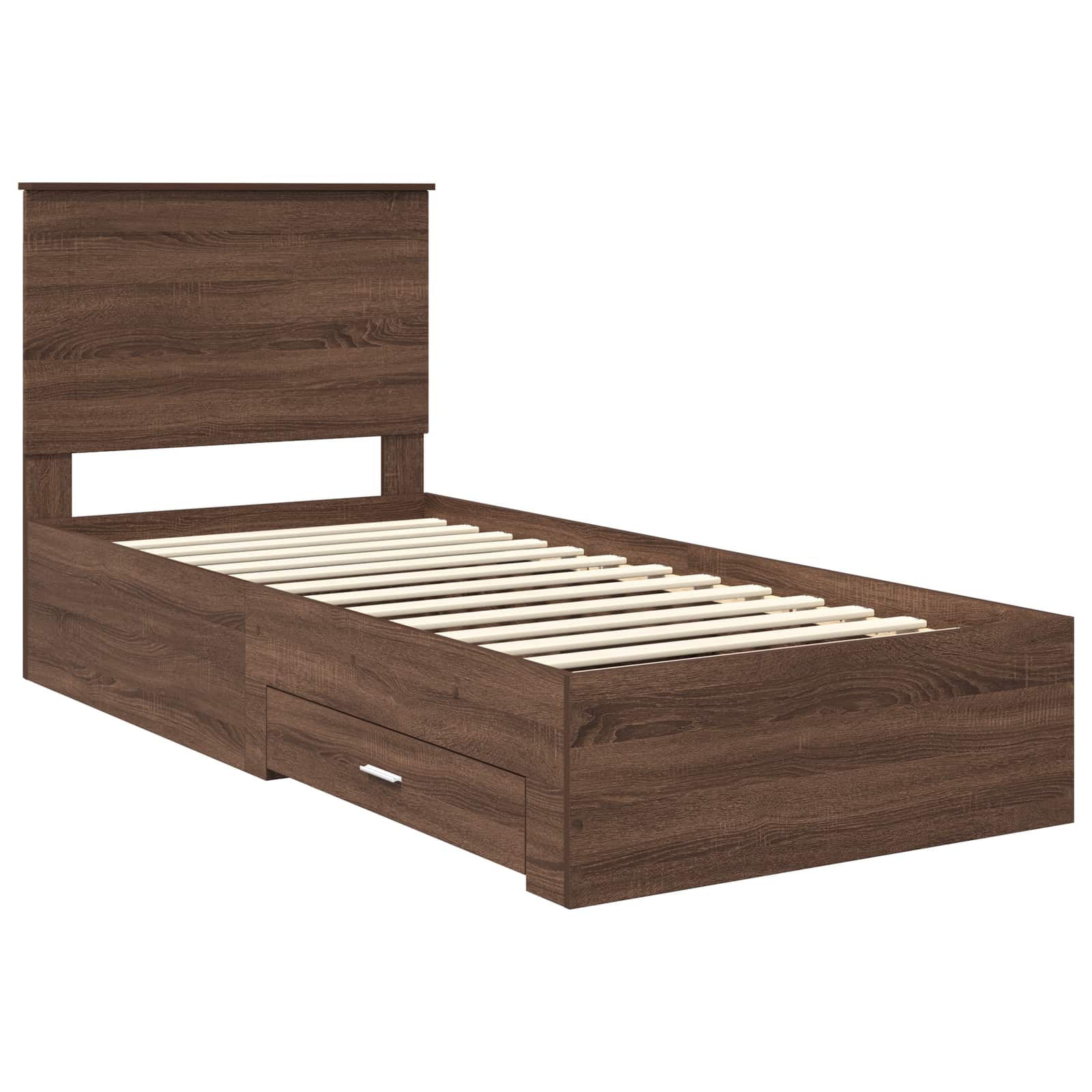 Bedframe Gerookt Eiken en Zilver 75 x 190 cm Bewerkt hout
