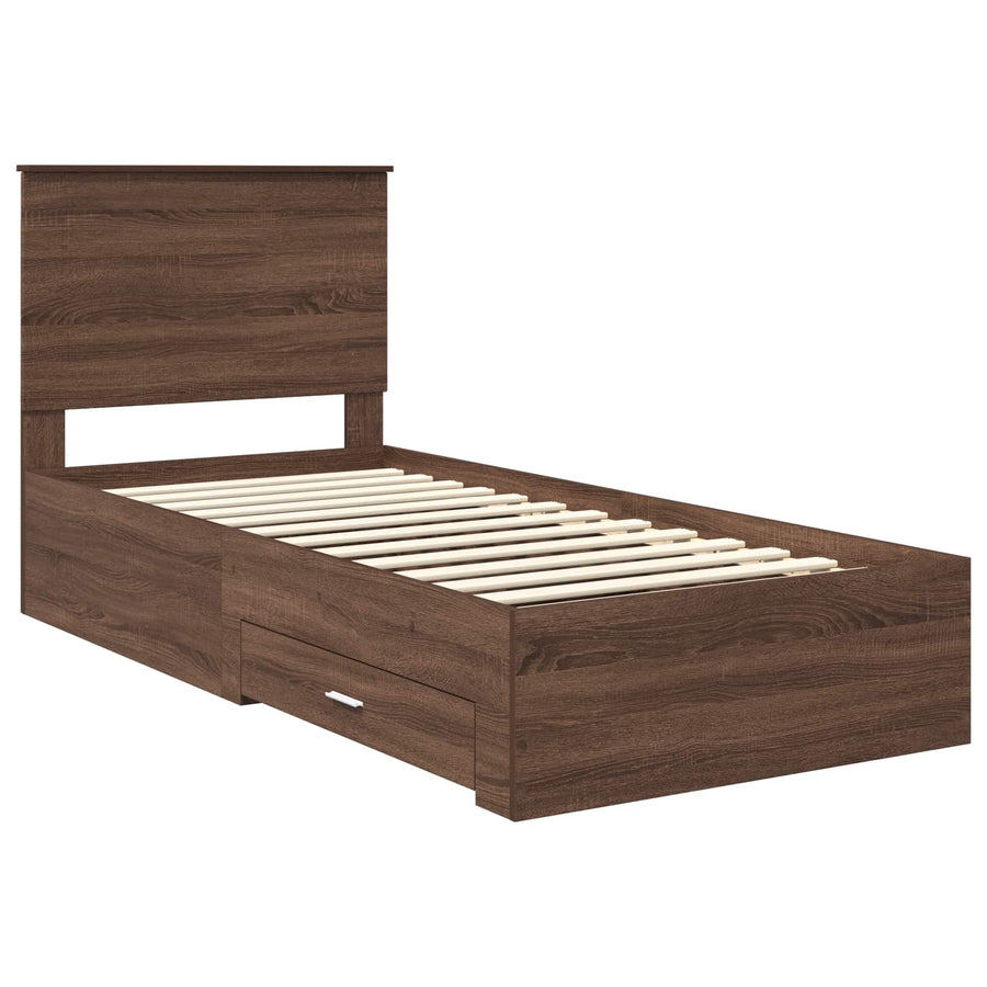 Bedframe Gerookt Eiken en Zilver 75 x 190 cm Bewerkt hout