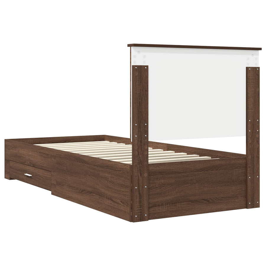 Bedframe Gerookt Eiken en Zilver 75 x 190 cm Bewerkt hout
