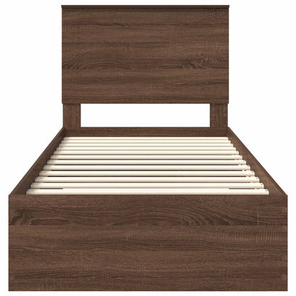 Bedframe Gerookt Eiken en Zilver 75 x 190 cm Bewerkt hout