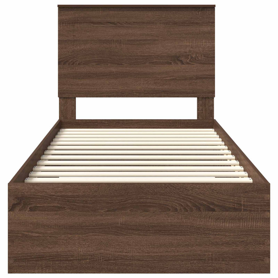 Bedframe Gerookt Eiken en Zilver 75 x 190 cm Bewerkt hout