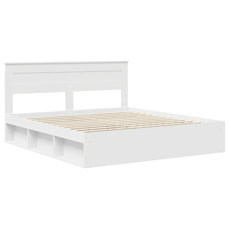 Bedframe met hoofdeinde Wit 200 x 200 cm Massief grenenhout
