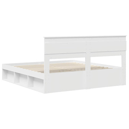 Bedframe met hoofdeinde Wit 200 x 200 cm Massief grenenhout