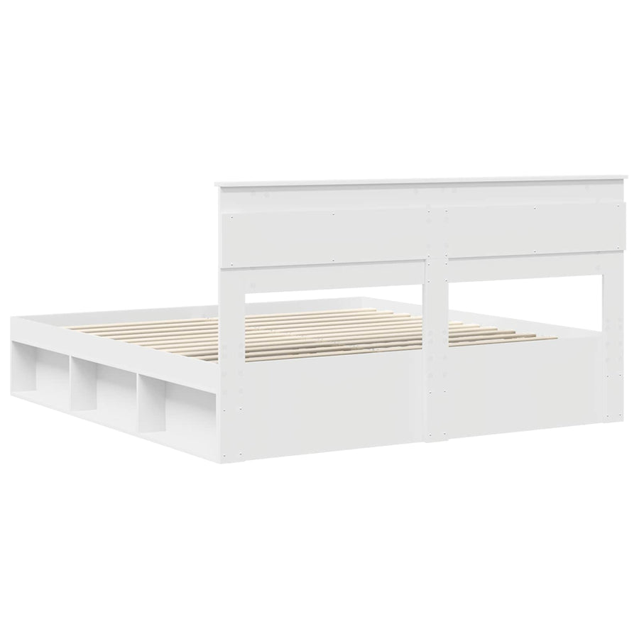 Bedframe met hoofdeinde Wit 200 x 200 cm Massief grenenhout