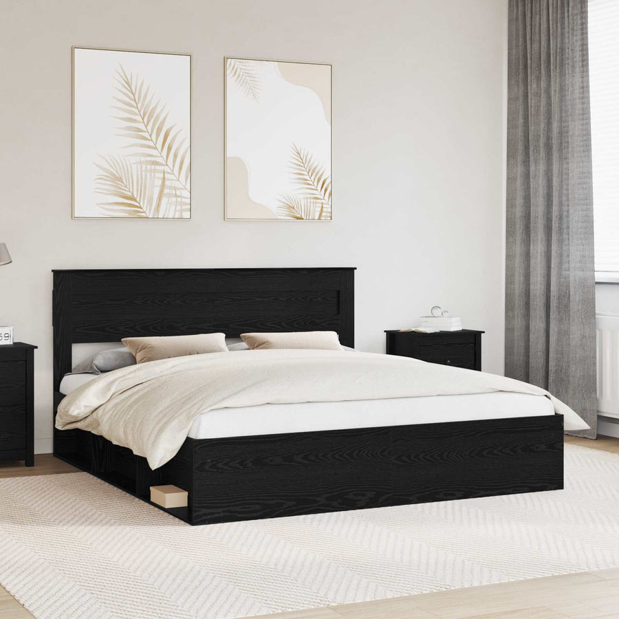 Bedframe met matras Zwart 200 x 200 cm Massief grenenhout