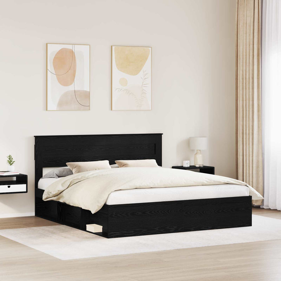 Bedframe met matras Zwart 200 x 200 cm Massief grenenhout