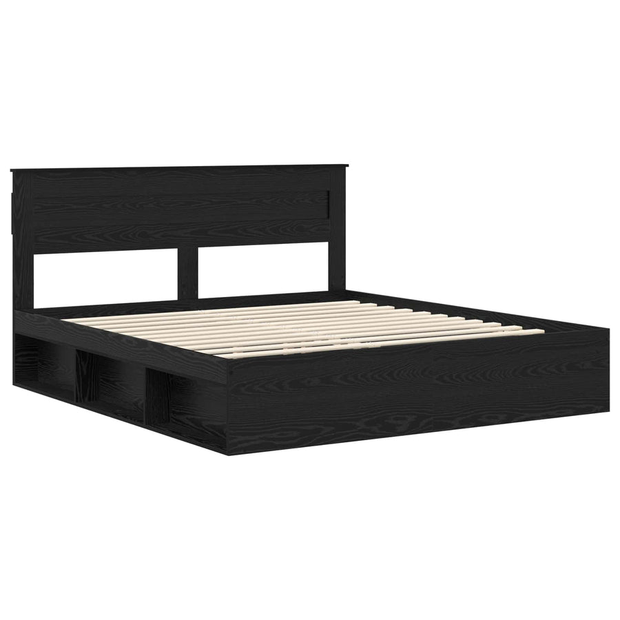 Bedframe met matras Zwart 200 x 200 cm Massief grenenhout