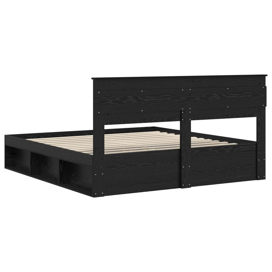 Bedframe met matras Zwart 200 x 200 cm Massief grenenhout