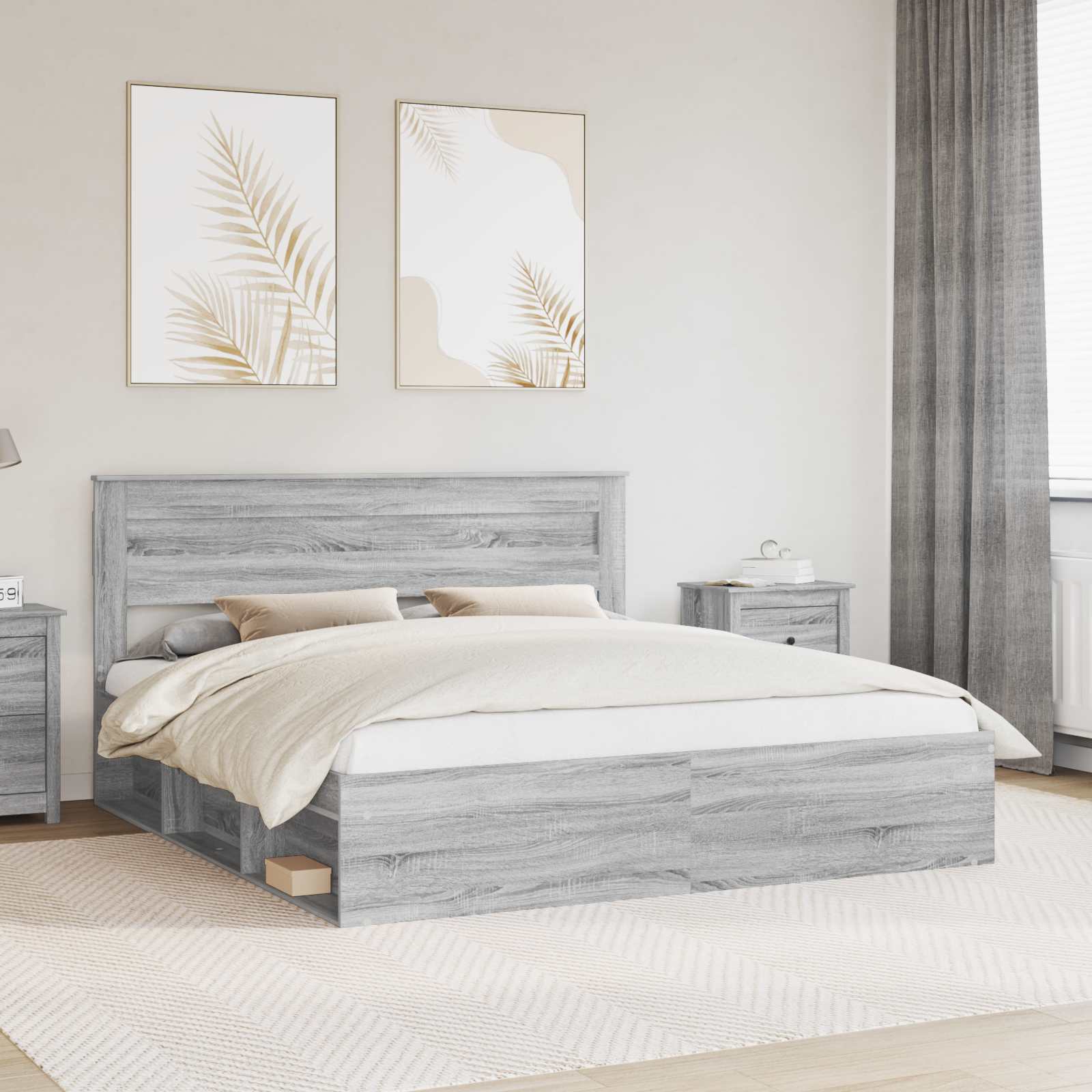Bedframe Grijs Sonoma 200 x 200 cm Massief grenenhout