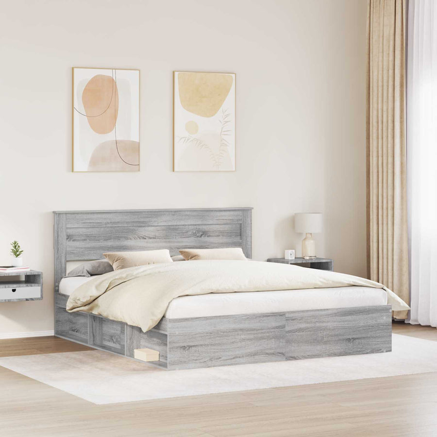 Bedframe Grijs Sonoma 200 x 200 cm Massief grenenhout
