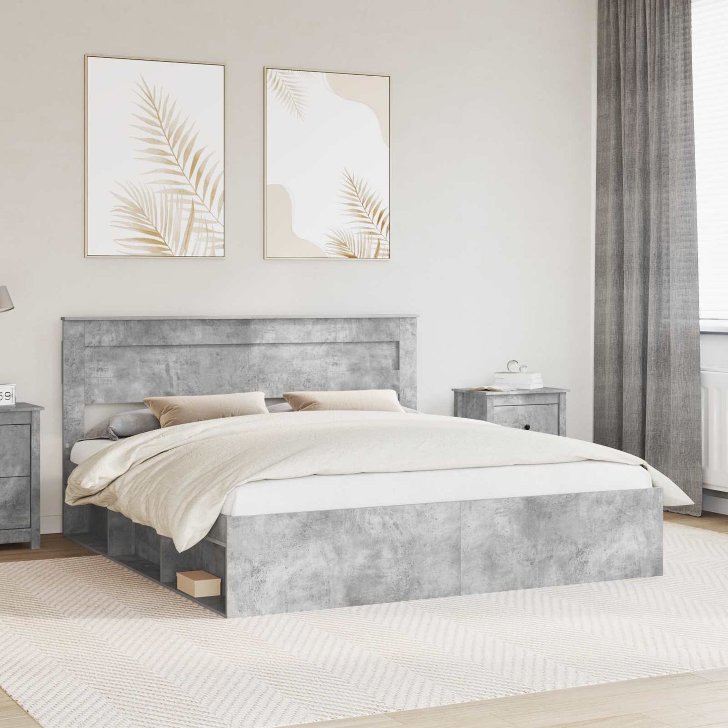 Bedframe met hoofdeinde Beton 180 x 200 cm Massief grenenhout