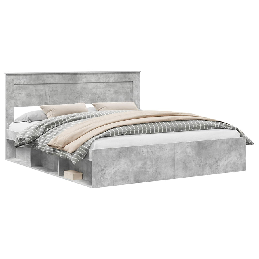 Bedframe met hoofdeinde Beton 180 x 200 cm Massief grenenhout
