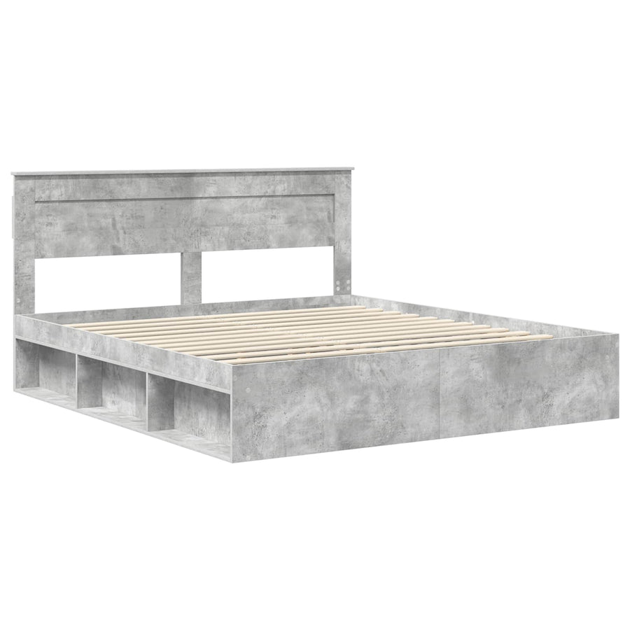 Bedframe met hoofdeinde Beton 180 x 200 cm Massief grenenhout