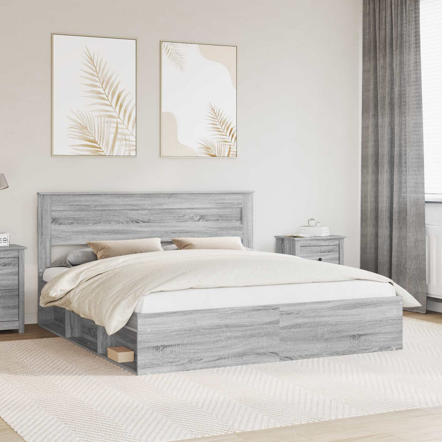 Bedframe Grijs Sonoma 180 x 200 cm Massief grenenhout