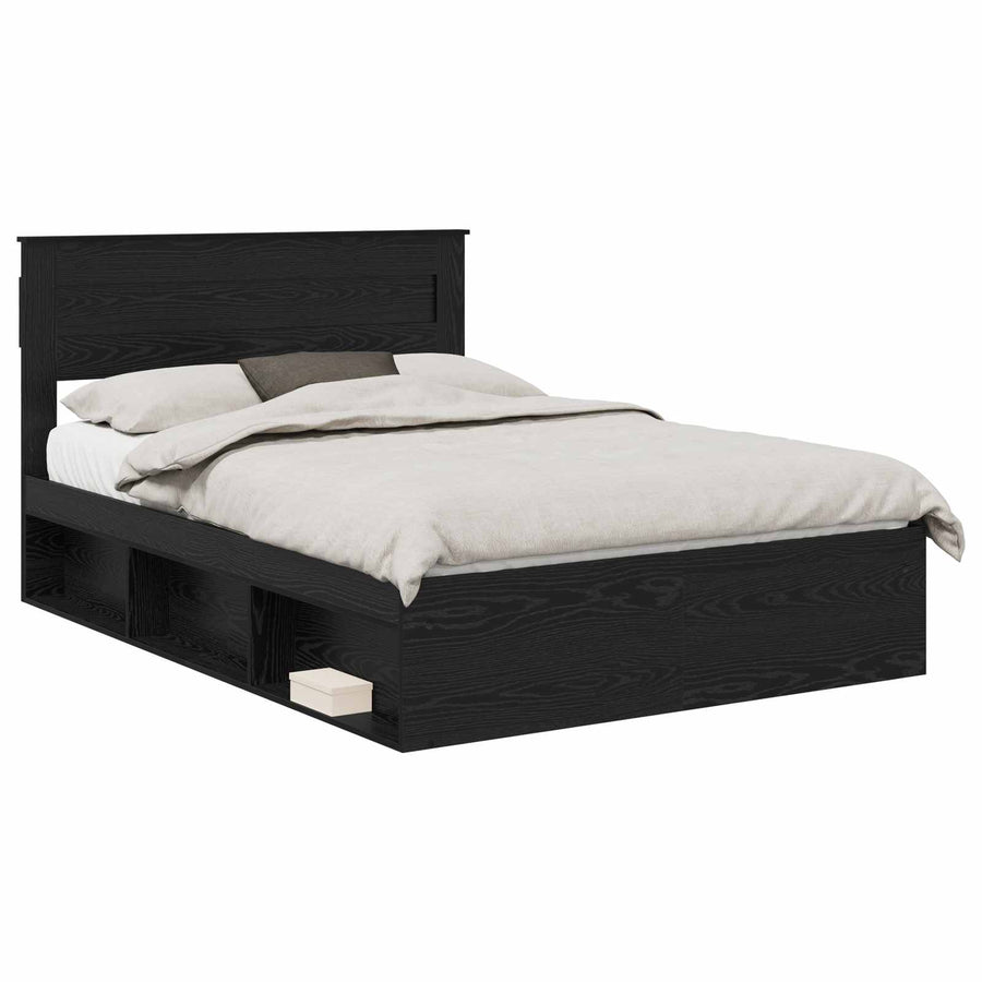 Bedframe met matras Zwart 150 x 200 cm Massief grenenhout