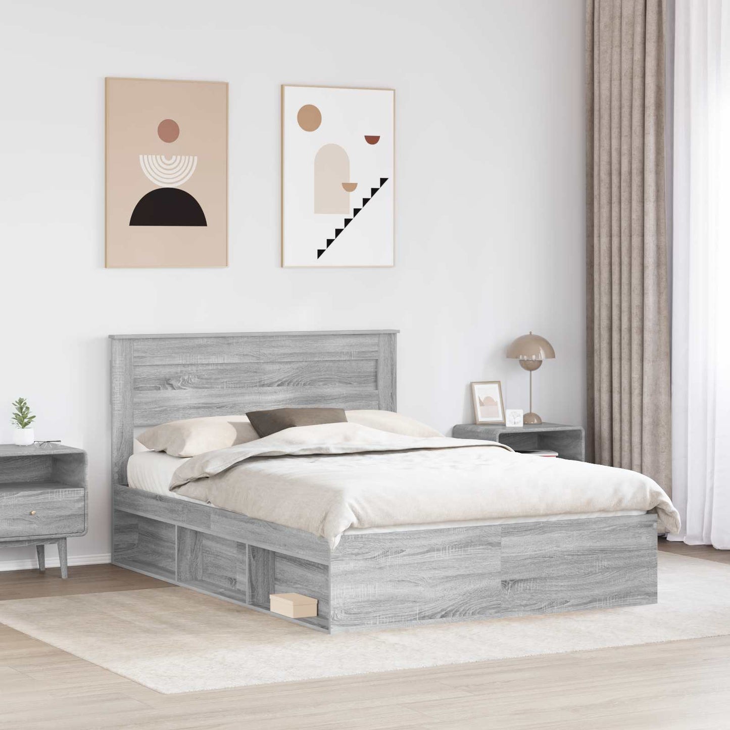 Bedframe met lade Grijs Sonoma 150 x 200 cm Massief grenenhout