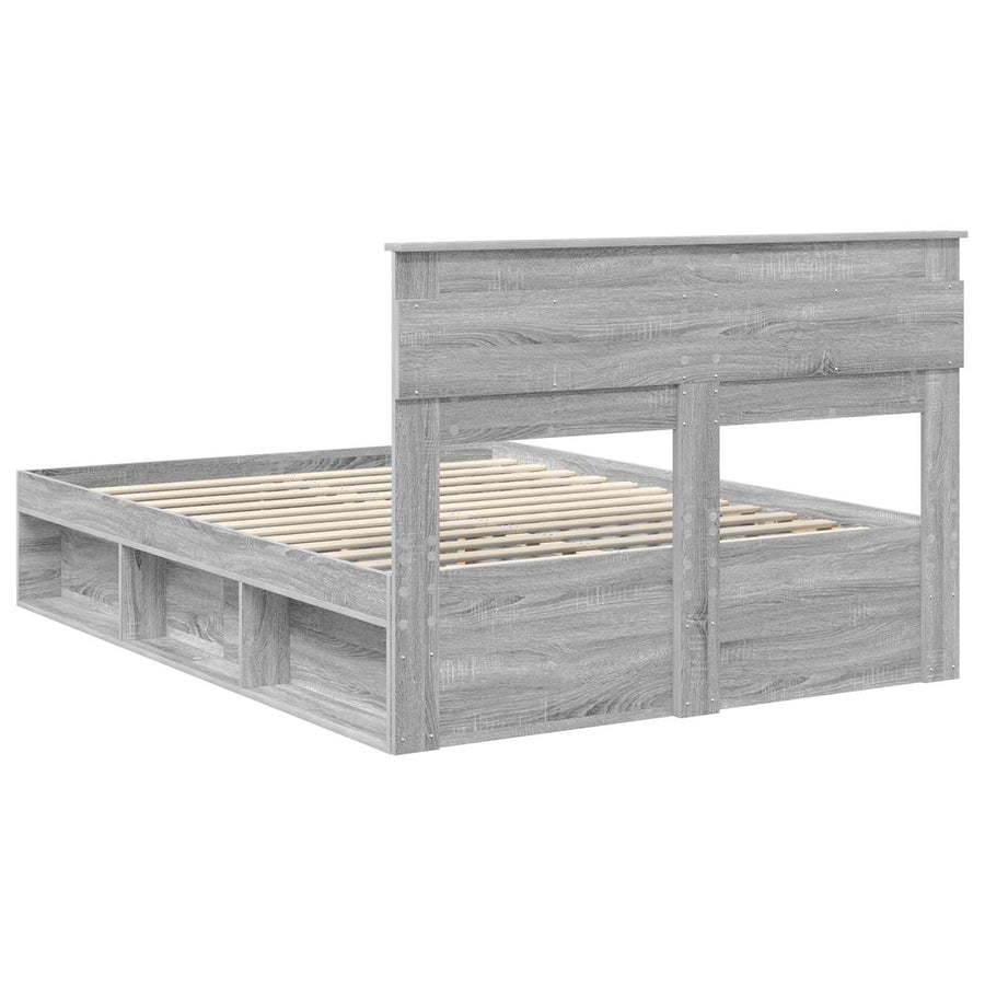 Bedframe met lade Grijs Sonoma 150 x 200 cm Massief grenenhout