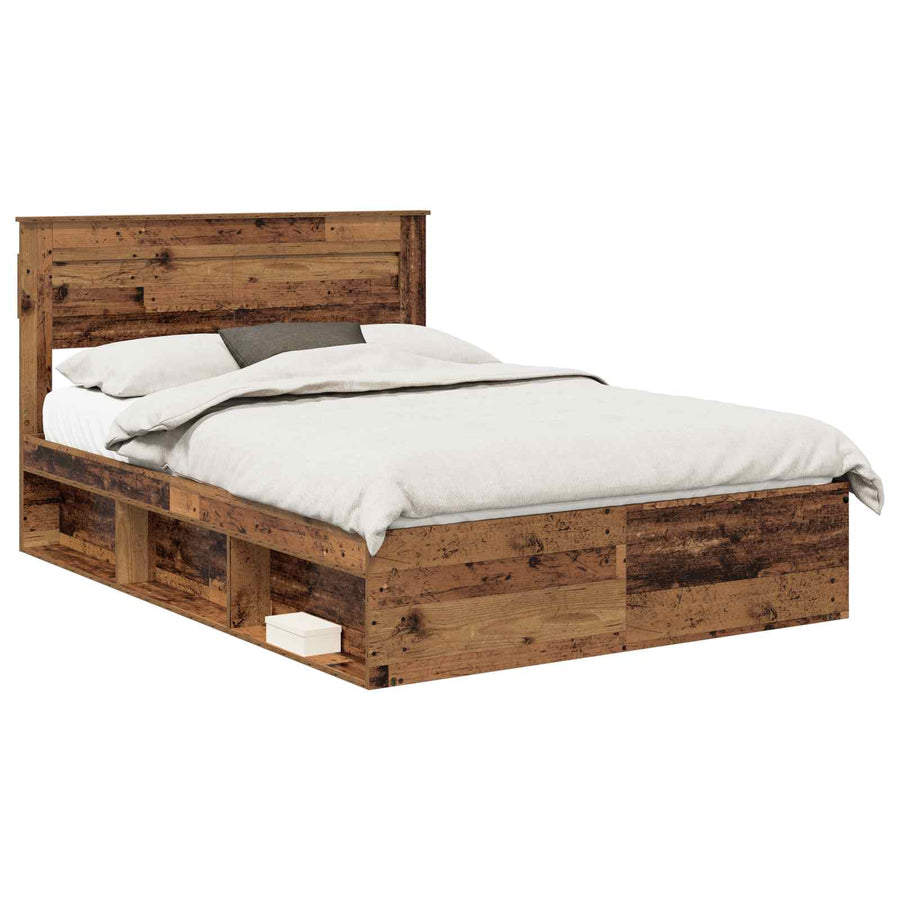 Bedframe met matras Oudhout 150 x 200 cm Massief grenenhout