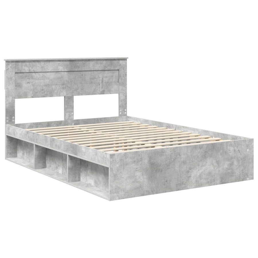 Bedframe met hoofdeinde Beton 140 x 190 cm Massief grenenhout