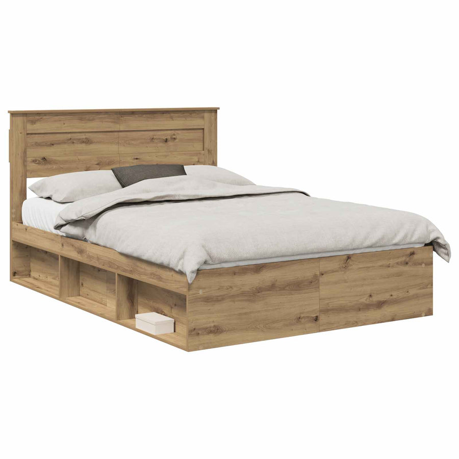 Bedframe Ambachtelijk eiken 140 x 190 cm Massief grenenhout