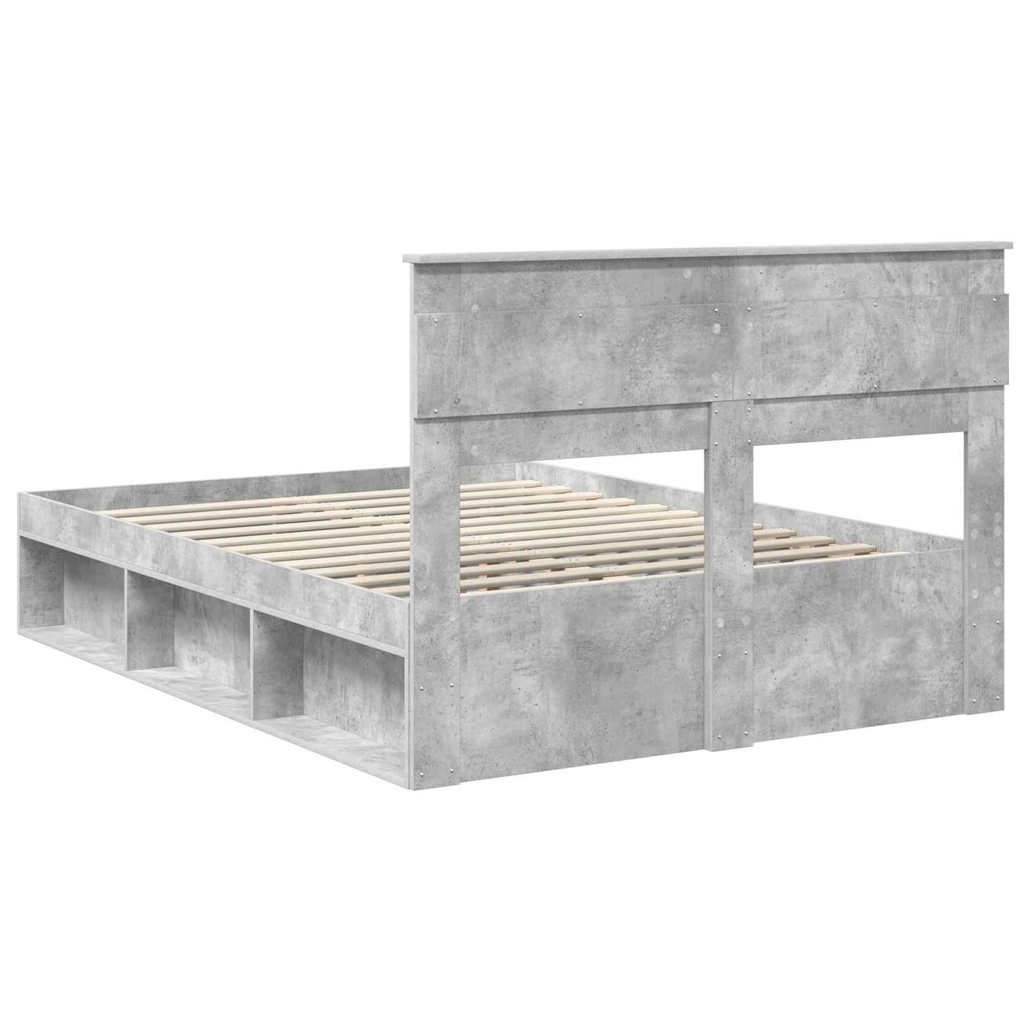 Bedframe met hoofdeinde Beton 140 x 200 cm Massief grenenhout