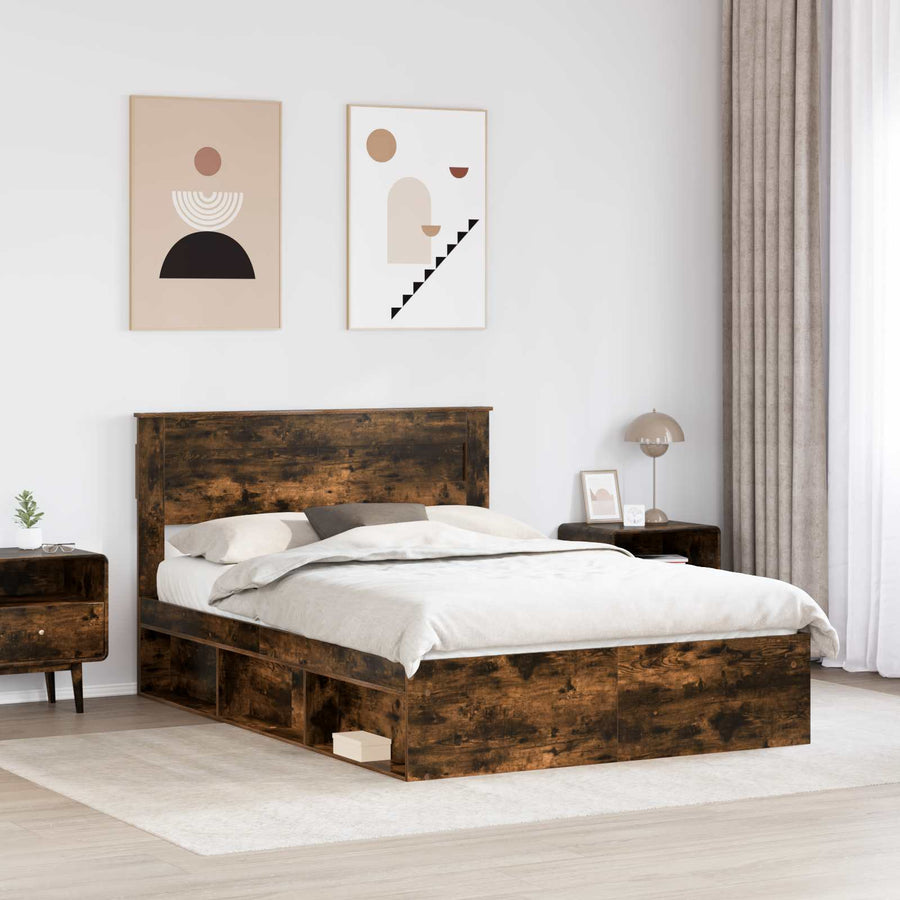 Bedframe Gerookt eiken 140 x 200 cm Massief grenenhout