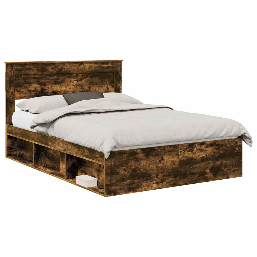 Bedframe Gerookt eiken 140 x 200 cm Massief grenenhout