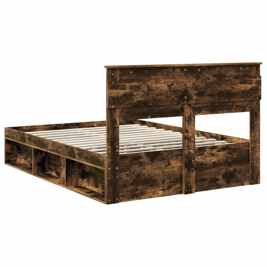Bedframe Gerookt eiken 140 x 200 cm Massief grenenhout