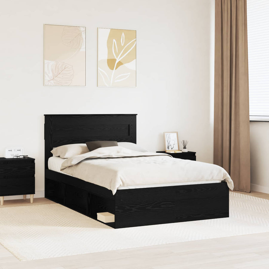 Bedframe met matras Zwart 135 x 190 cm Massief grenenhout