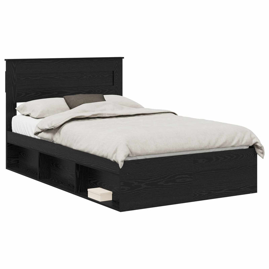 Bedframe met matras Zwart 135 x 190 cm Massief grenenhout