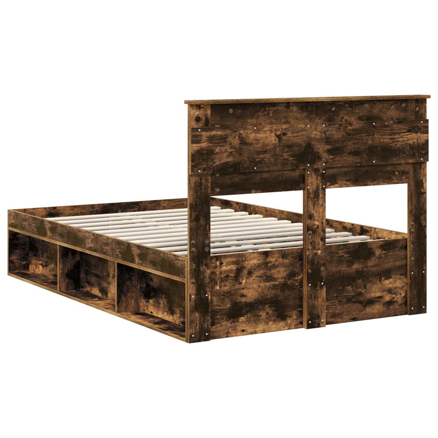 Bedframe met lade Gerookt eiken 135 x 190 cm Massief grenenhout