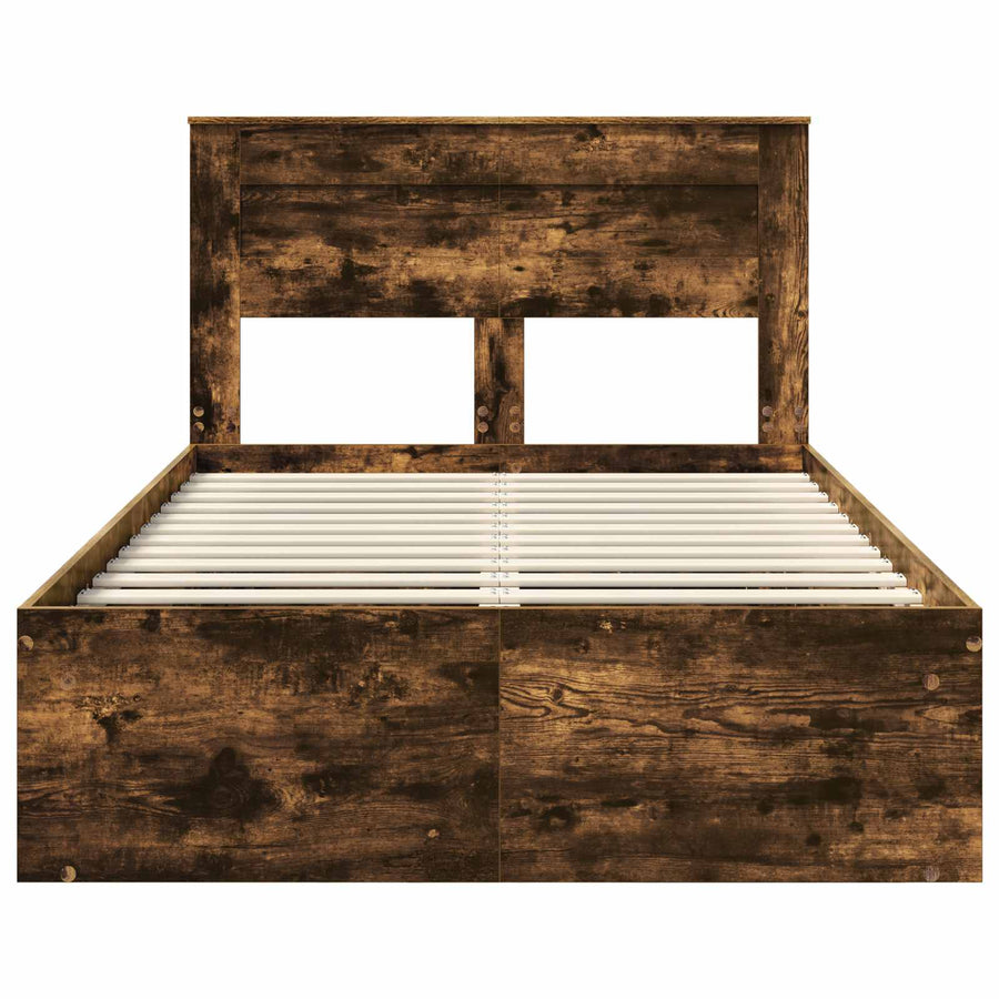 Bedframe met lade Gerookt eiken 135 x 190 cm Massief grenenhout