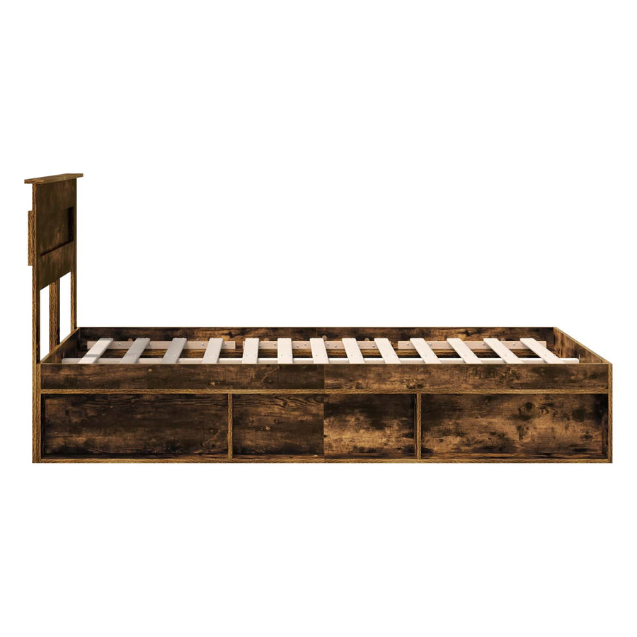 Bedframe met lade Gerookt eiken 135 x 190 cm Massief grenenhout