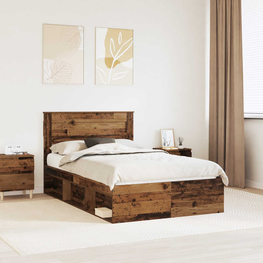 Bedframe met matras Oudhout 135 x 190 cm Massief grenenhout
