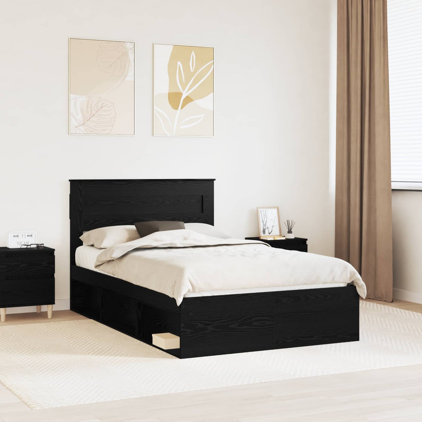 Bedframe met matras Zwart 120 x 190 cm Massief grenenhout