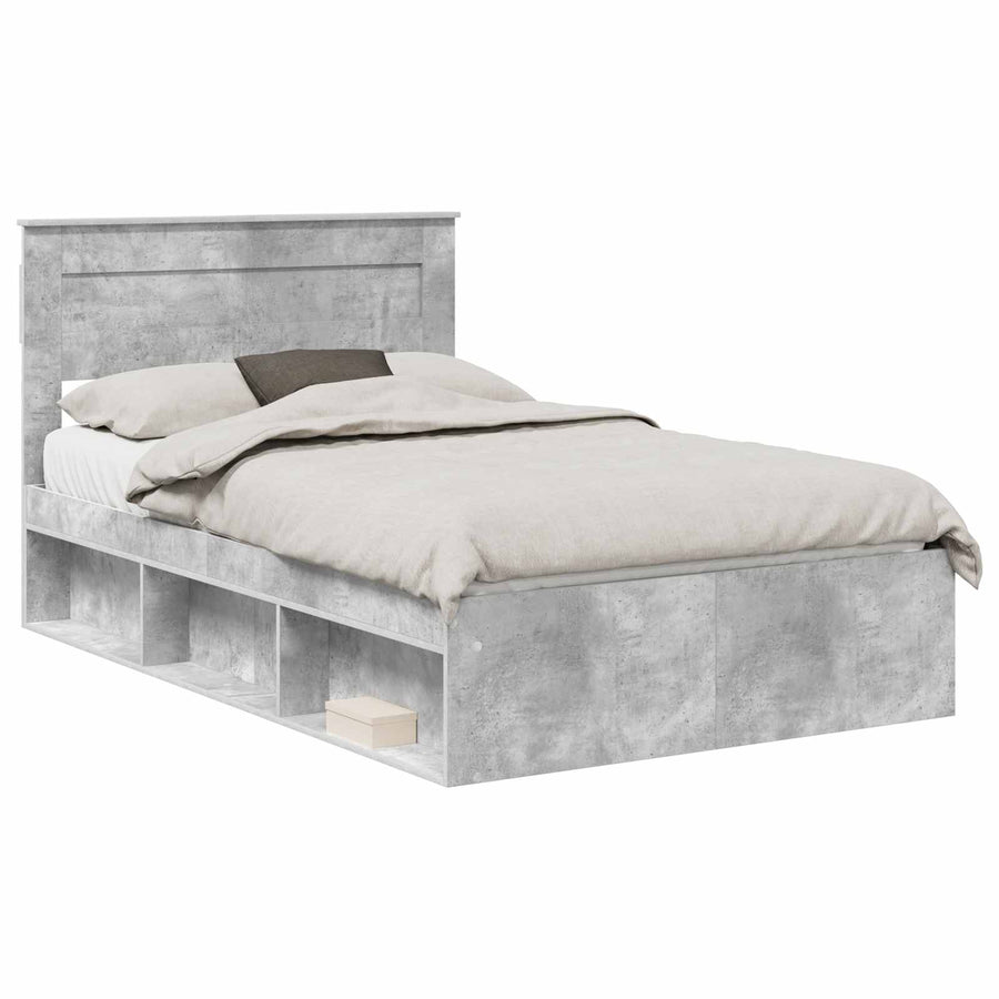 Bedframe met hoofdeinde Beton 120 x 190 cm Massief grenenhout