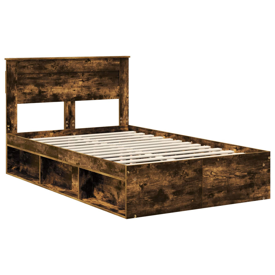 Bedframe met lade Gerookt eiken 120 x 190 cm Massief grenenhout