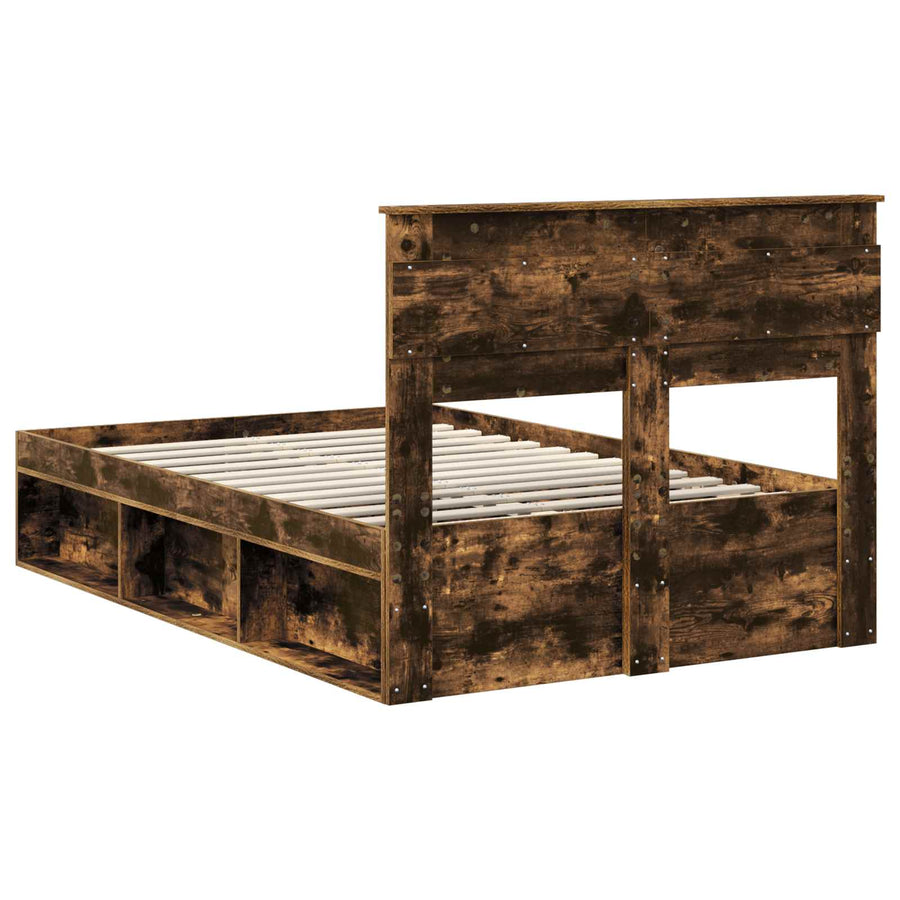 Bedframe met lade Gerookt eiken 120 x 190 cm Massief grenenhout