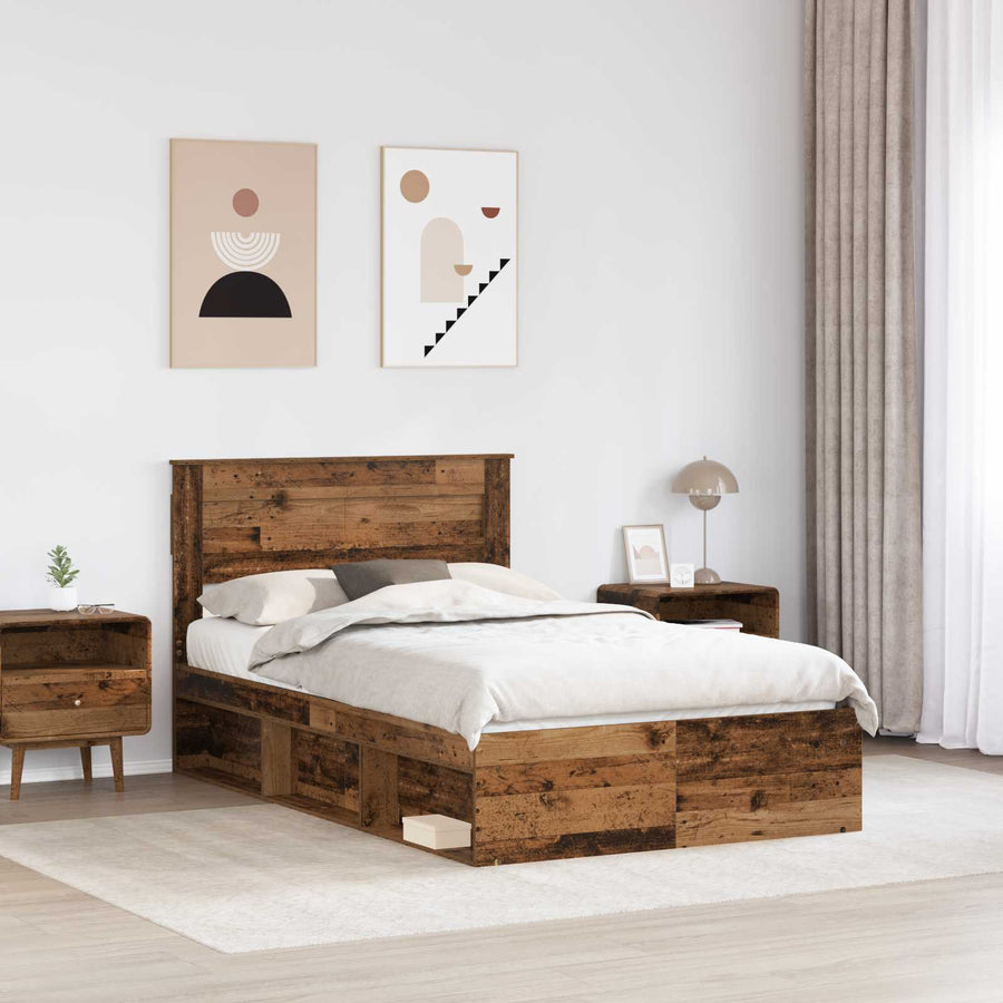 Bedframe met hoofdeinde Oudhout 120 x 190 cm Massief grenenhout