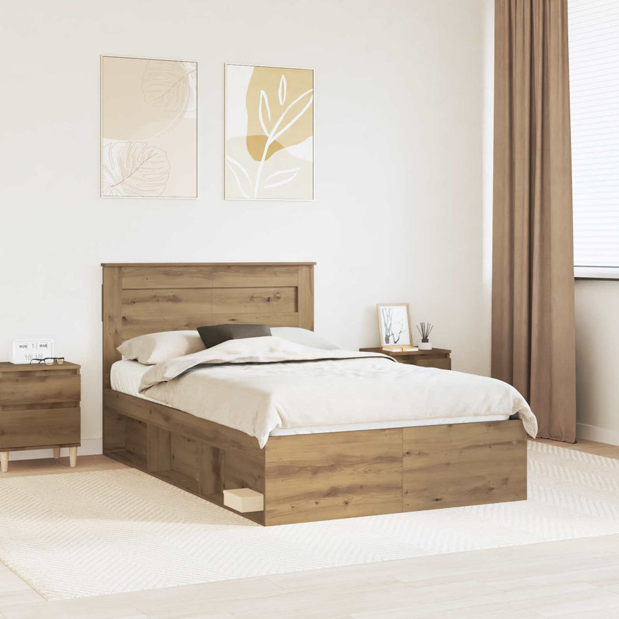 Bedframe Ambachtelijk eiken 120 x 190 cm Massief grenenhout