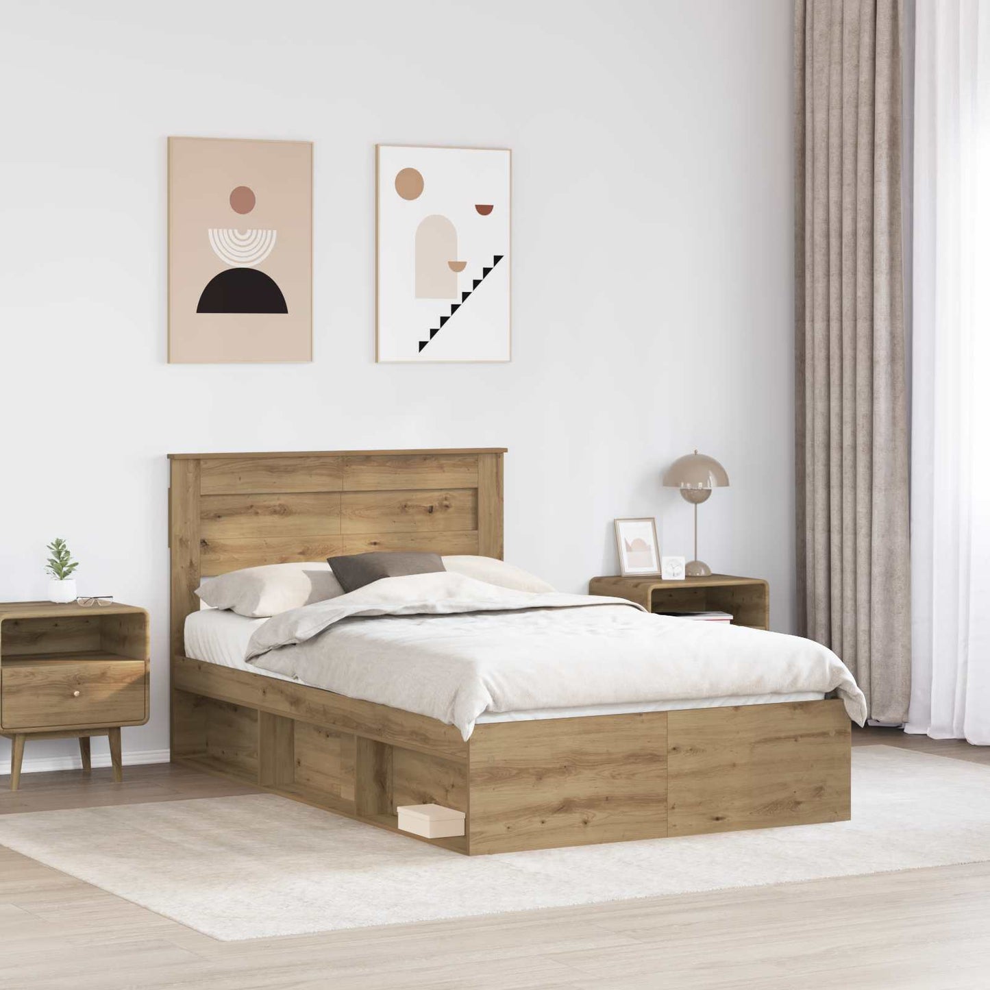 Bedframe Ambachtelijk eiken 120 x 200 cm Massief grenenhout