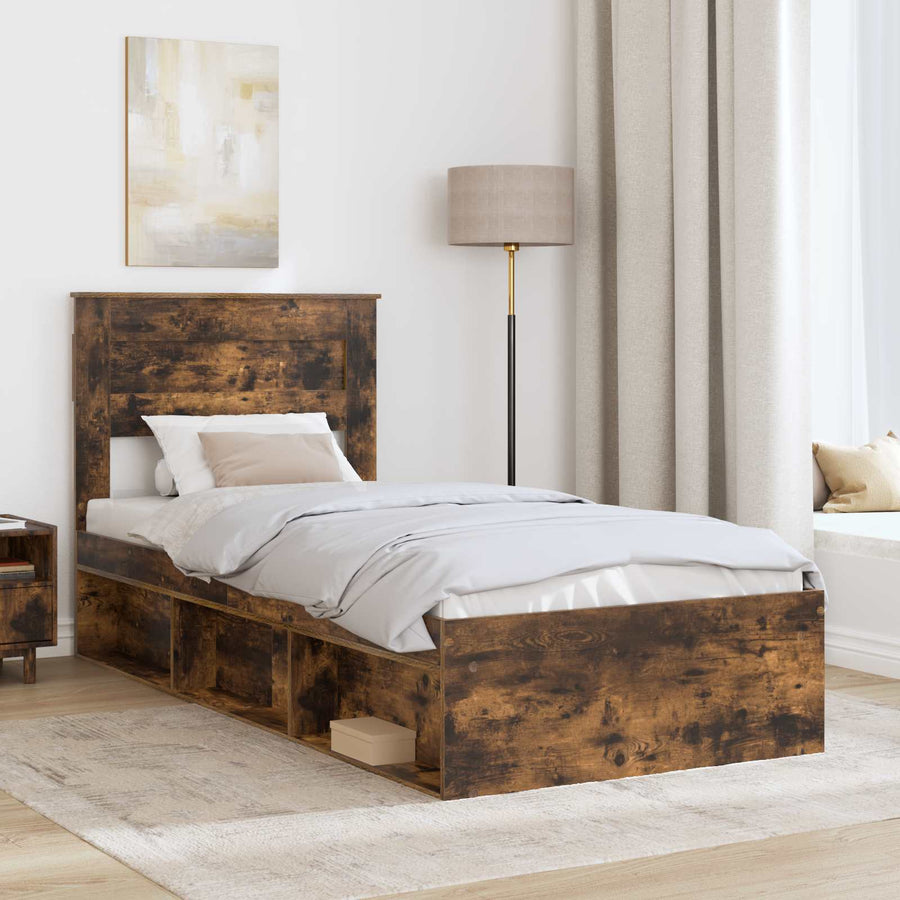 Bedframe met lade Gerookt eiken 100 x 200 cm Massief grenenhout