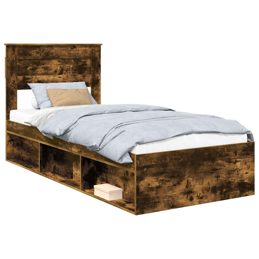 Bedframe met lade Gerookt eiken 100 x 200 cm Massief grenenhout