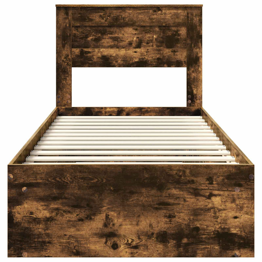Bedframe met lade Gerookt eiken 100 x 200 cm Massief grenenhout