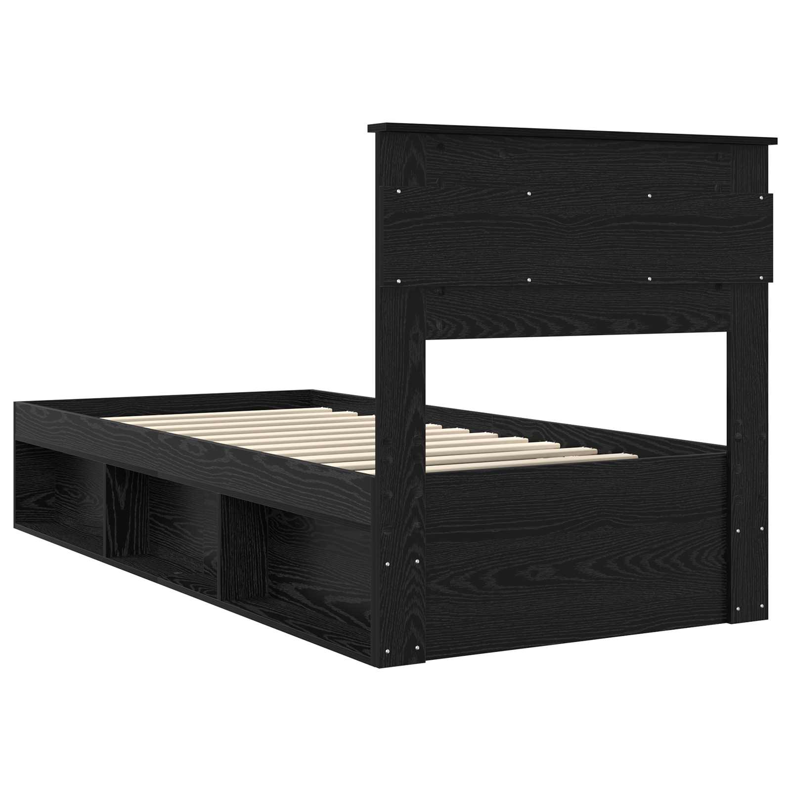 Bedframe met matras Zwart 90 x 190 cm Massief grenenhout