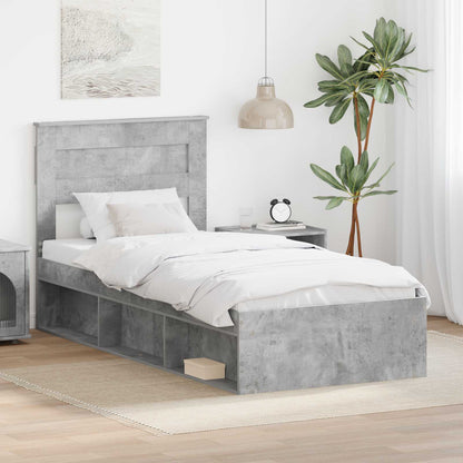 Bedframe Met Hoofdeinde Beton Massief Grenenhout Betongrijs 90 x 200 cm